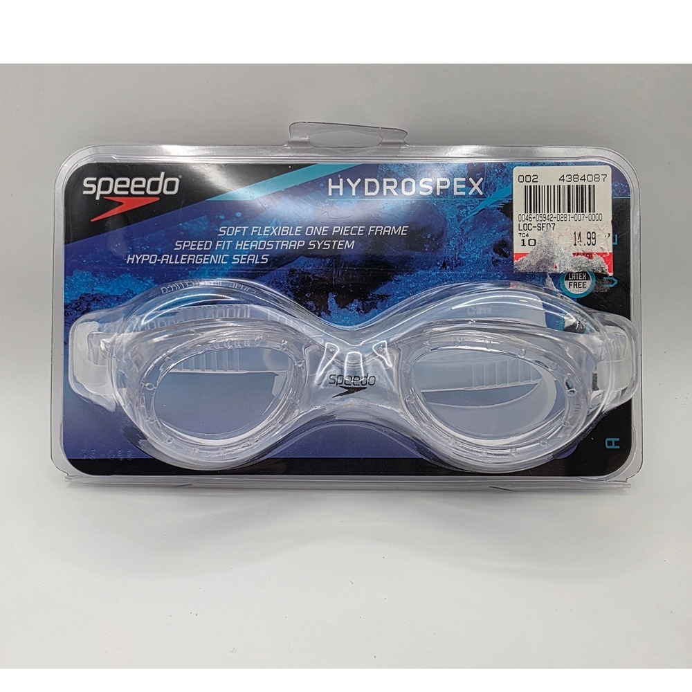 Speedo Hydrospex Swim Goggles Clear One Piece Frame Speed Fit Latex Free NEW